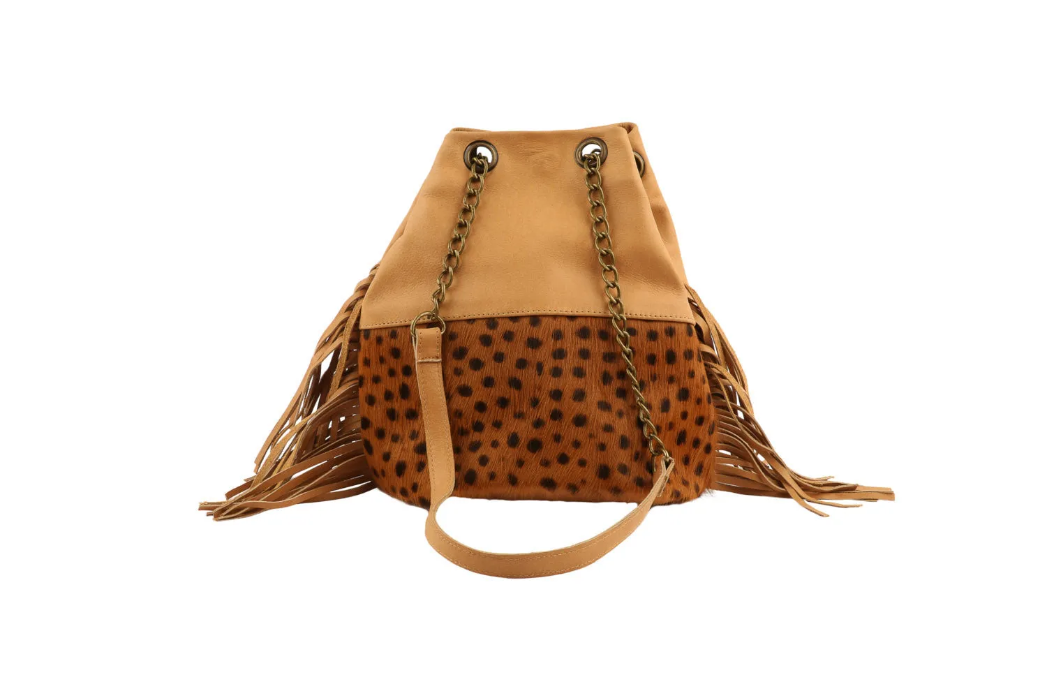 Leather Fringe Bucket Bag