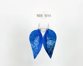 Leather Petal Earring Metallic Royal Blue