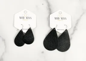 Leather Teardrop Earring Metallic Black