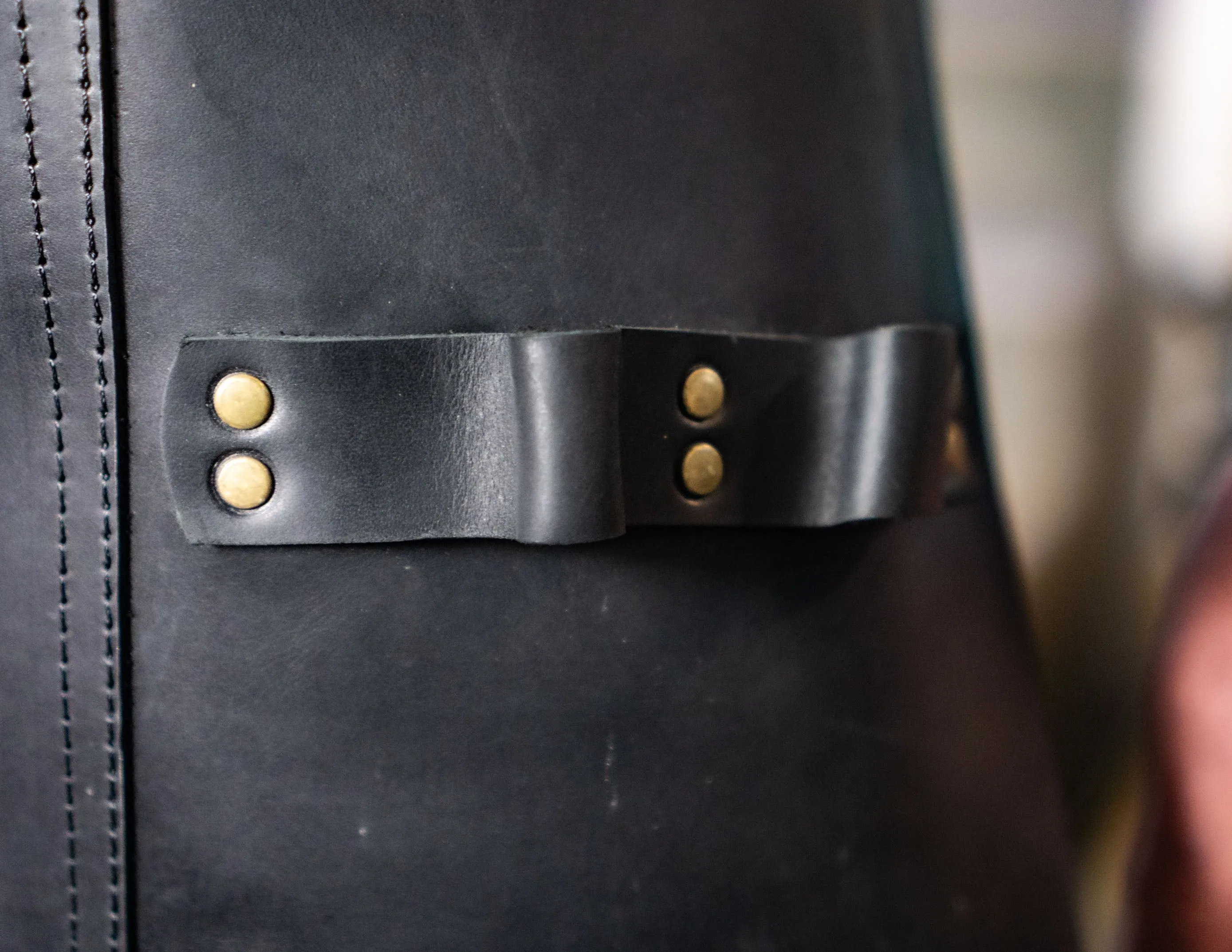 Leather waist half apron | Total black genuine leather