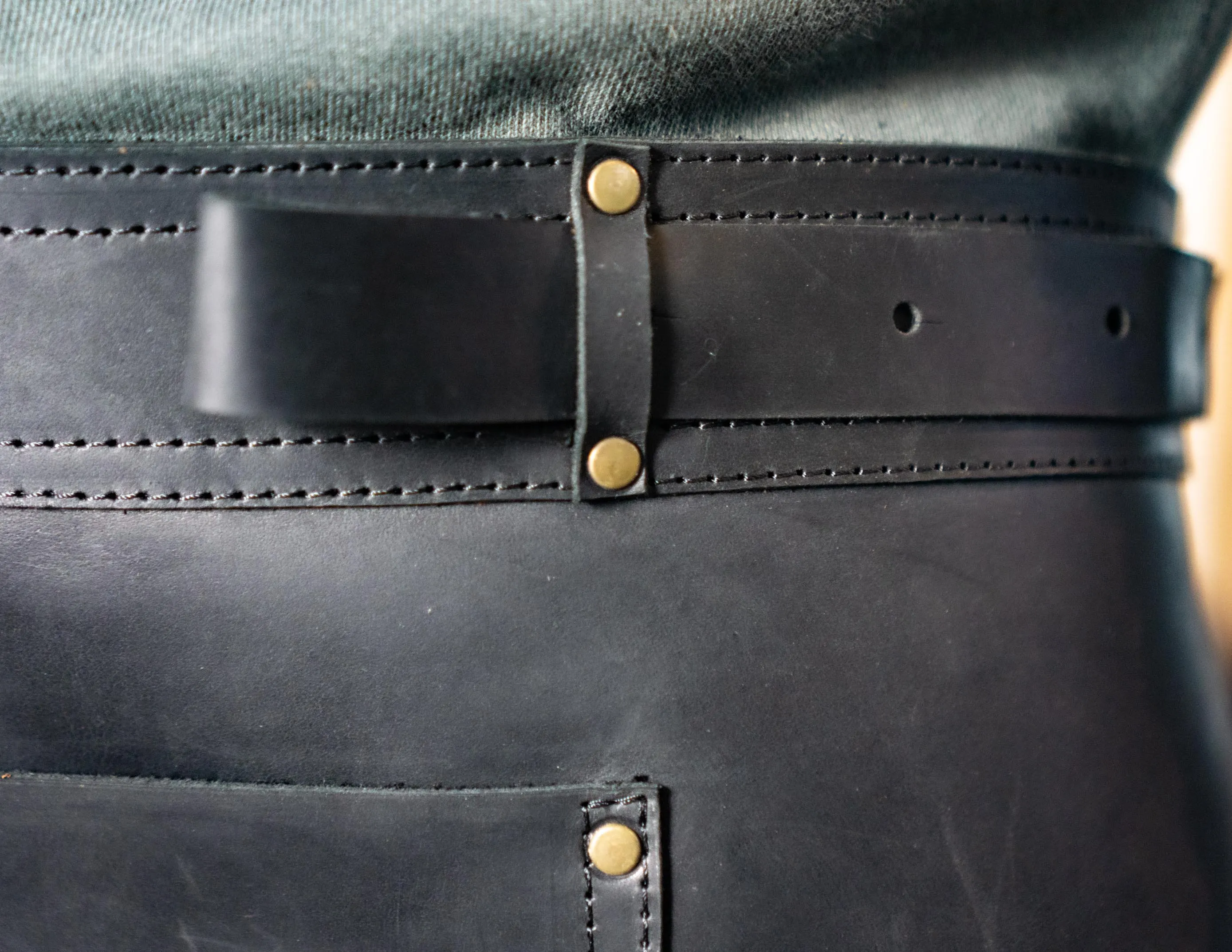 Leather waist half apron | Total black genuine leather