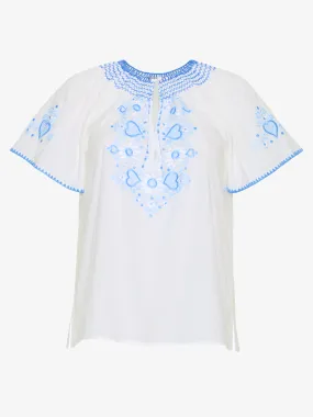 Love Embroidered Cotton Top | Blue