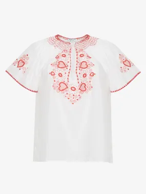 Love Embroidered Cotton Top | Red