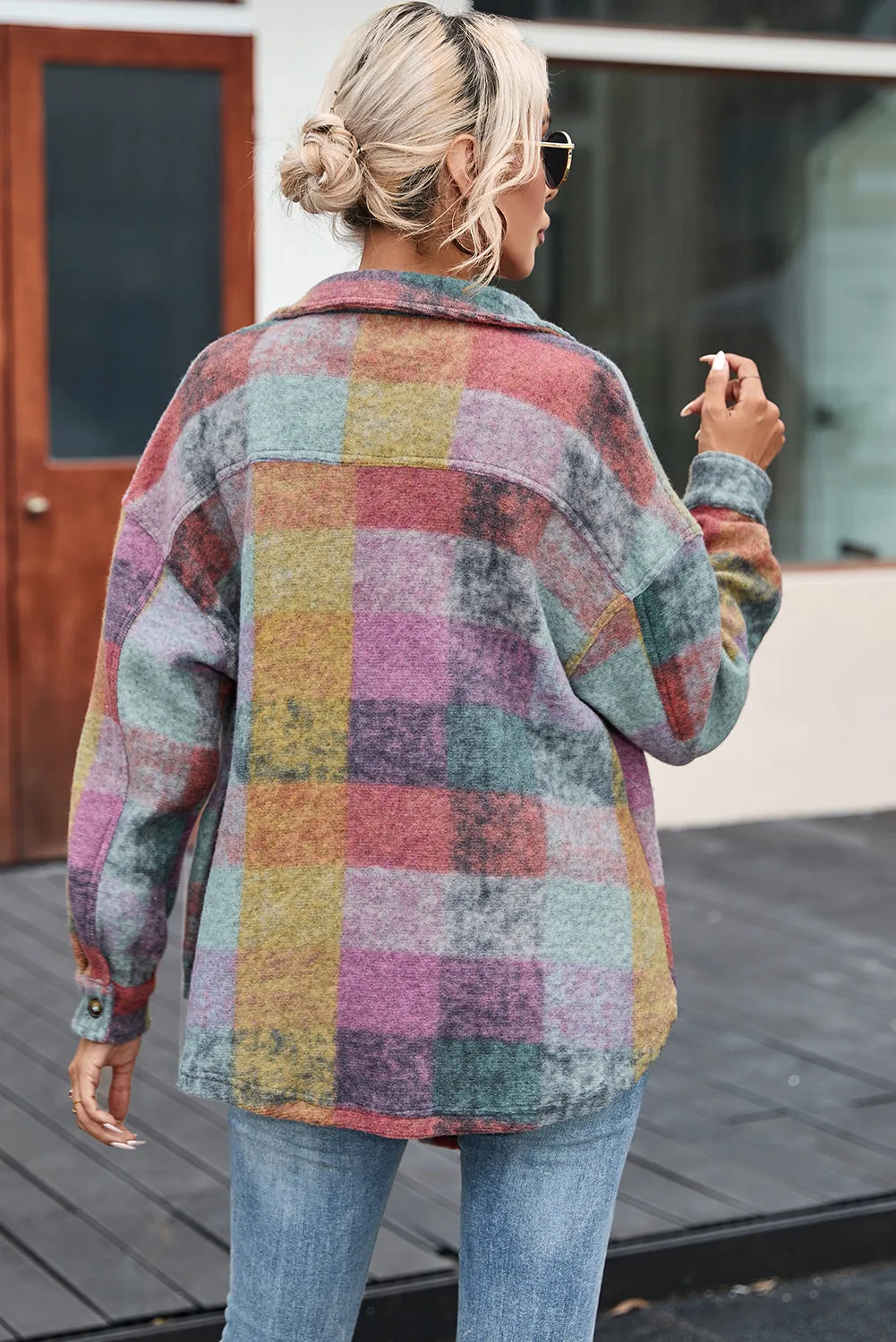 Multicolor Brushed Plaid Oversize Jacket