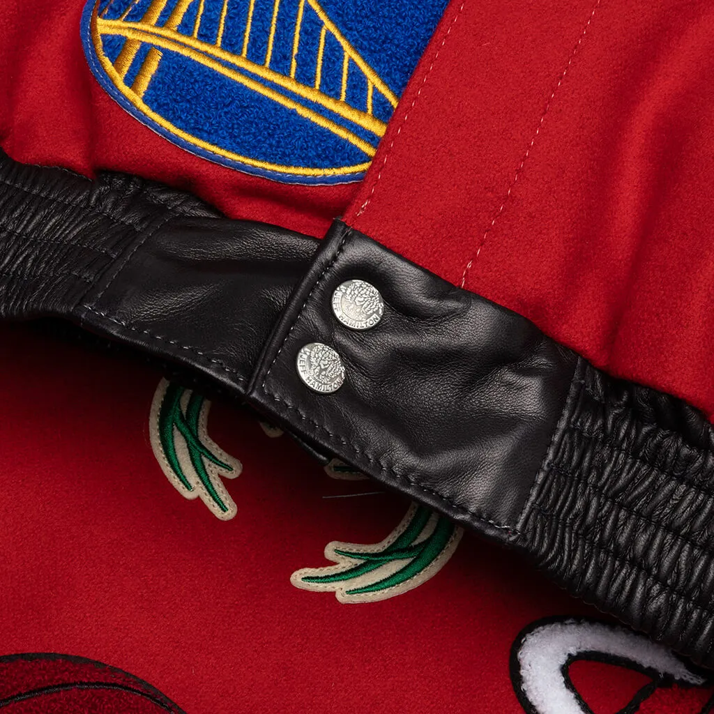 NBA Collage Wool & Leather Jacket - Red