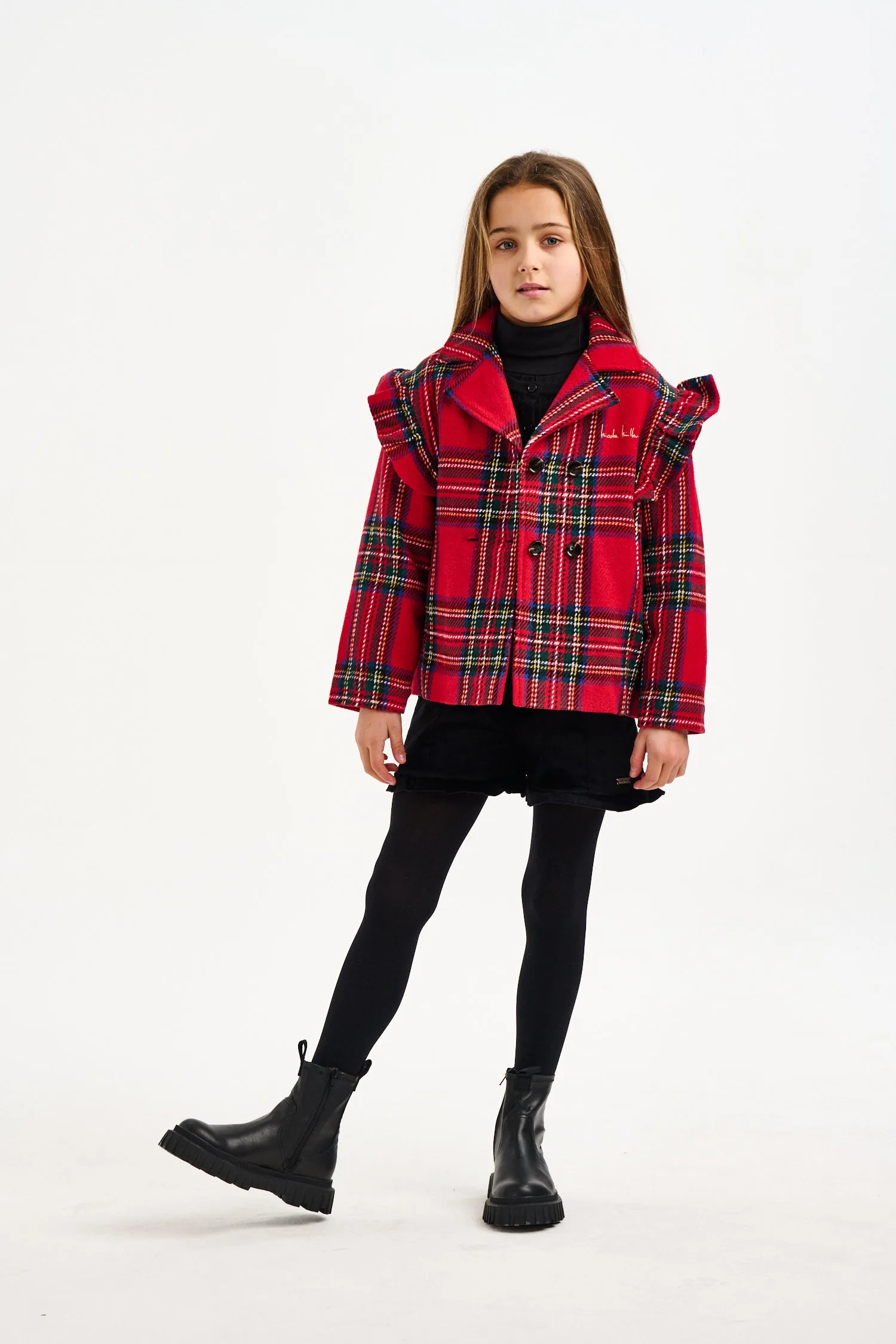 NICOLE MILLER GIRLS Wool Blend Check Coat