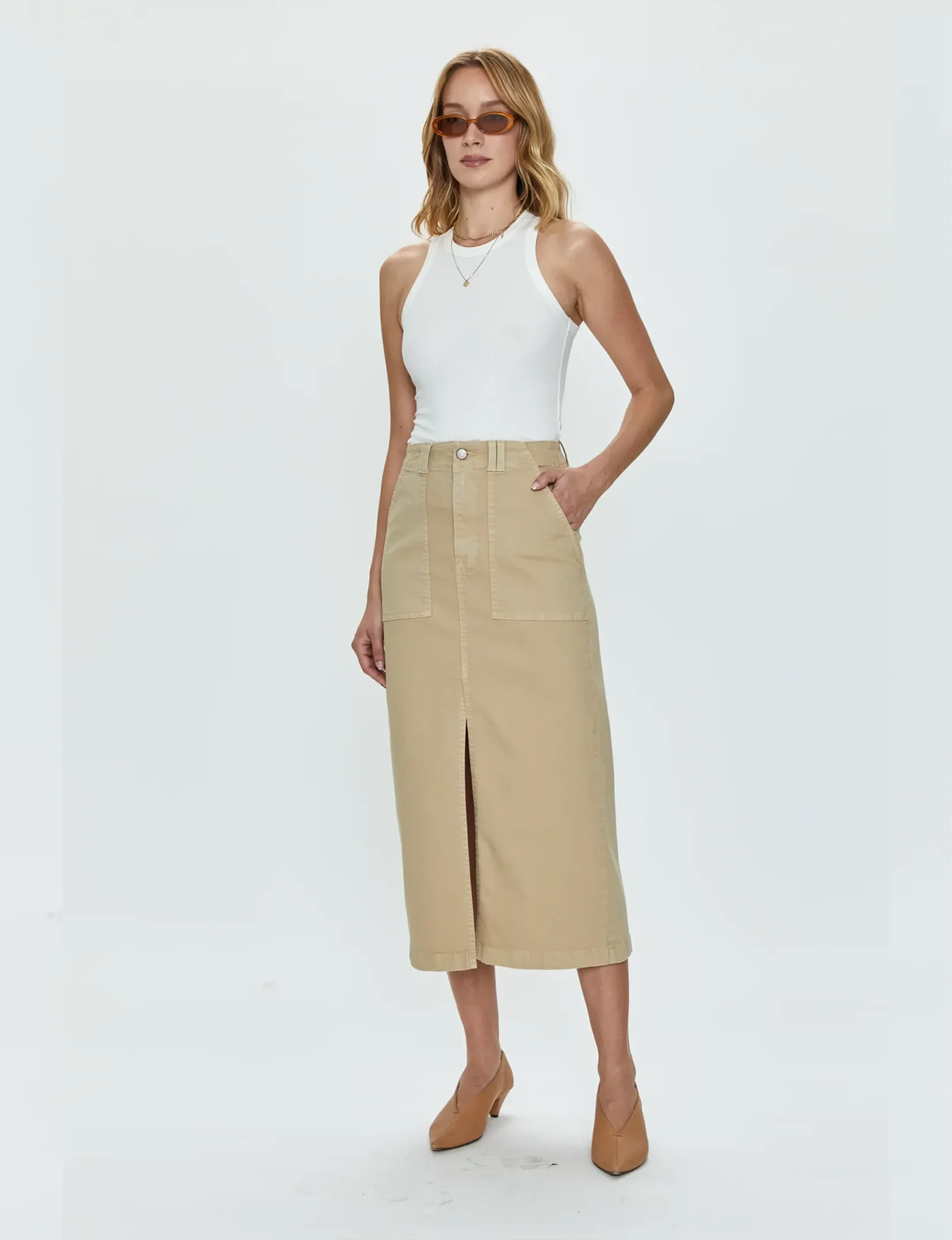 Pamela Utility Midi Skirt, Latte