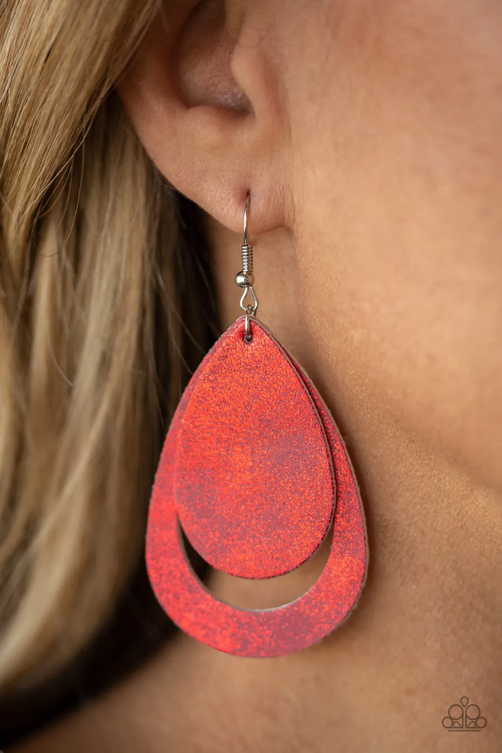 Paparazzi Fiery Firework - Red Leather Earrings