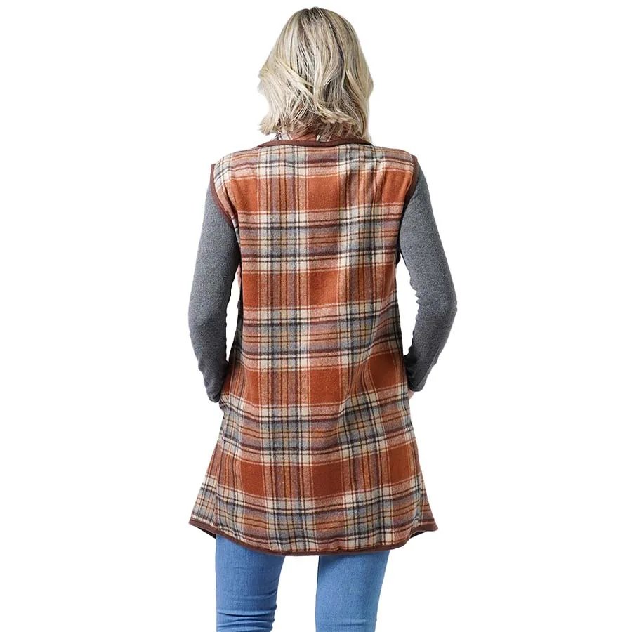 Plaid Check Vest With Pocket