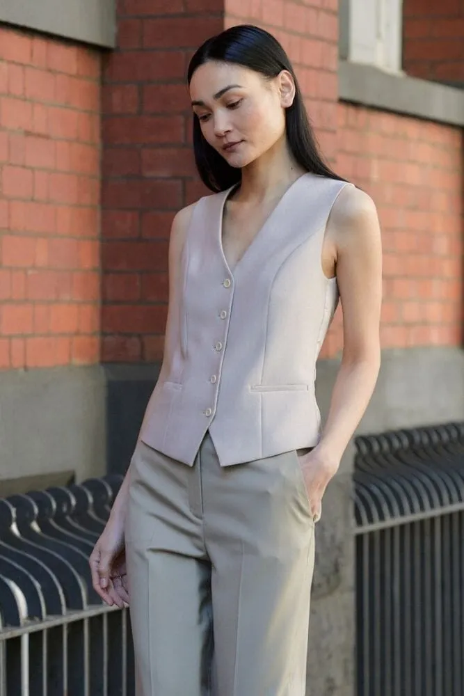 Rachel 5 Button Vest - Light Sand Twill