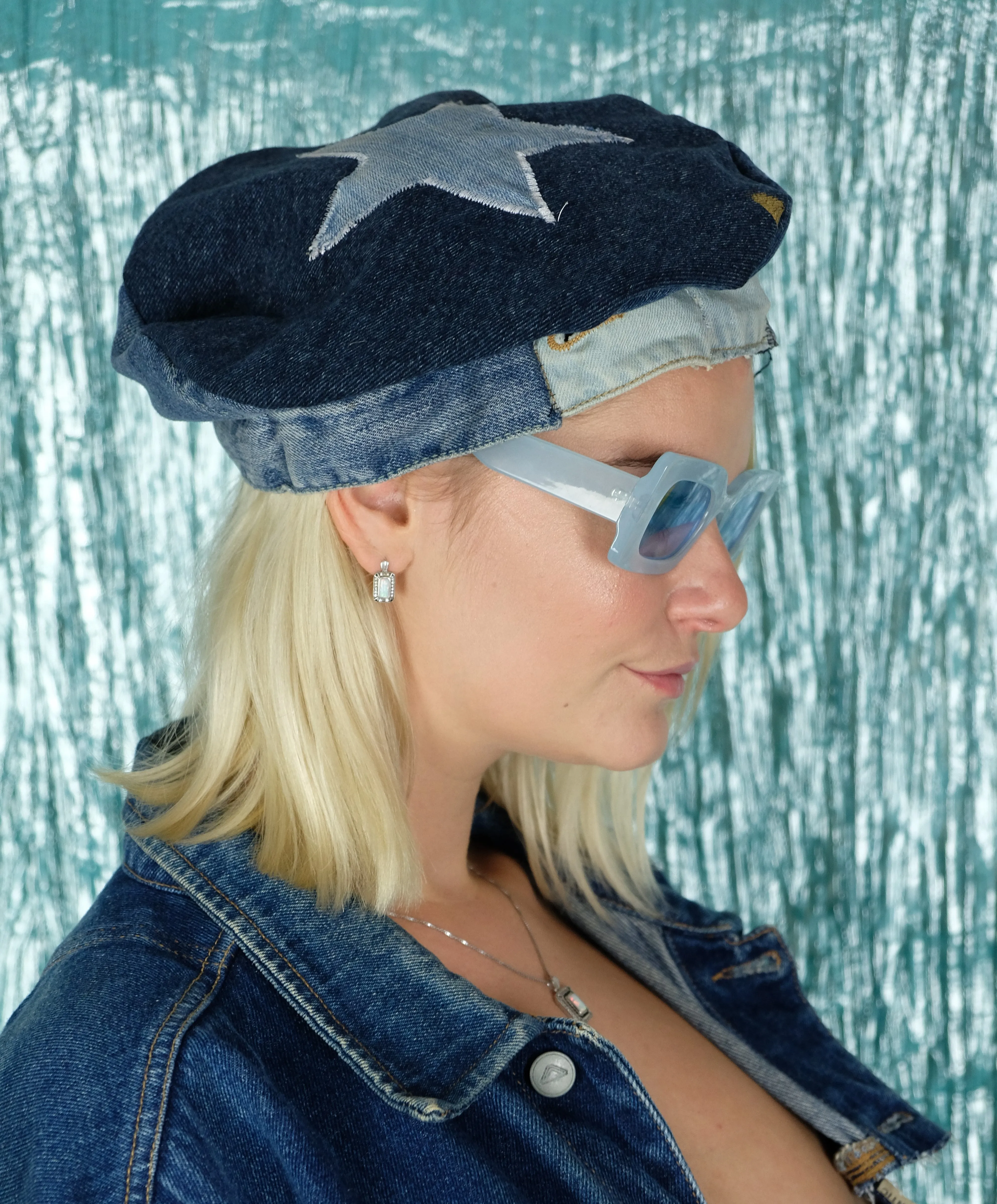 Recycled Denim beret star print