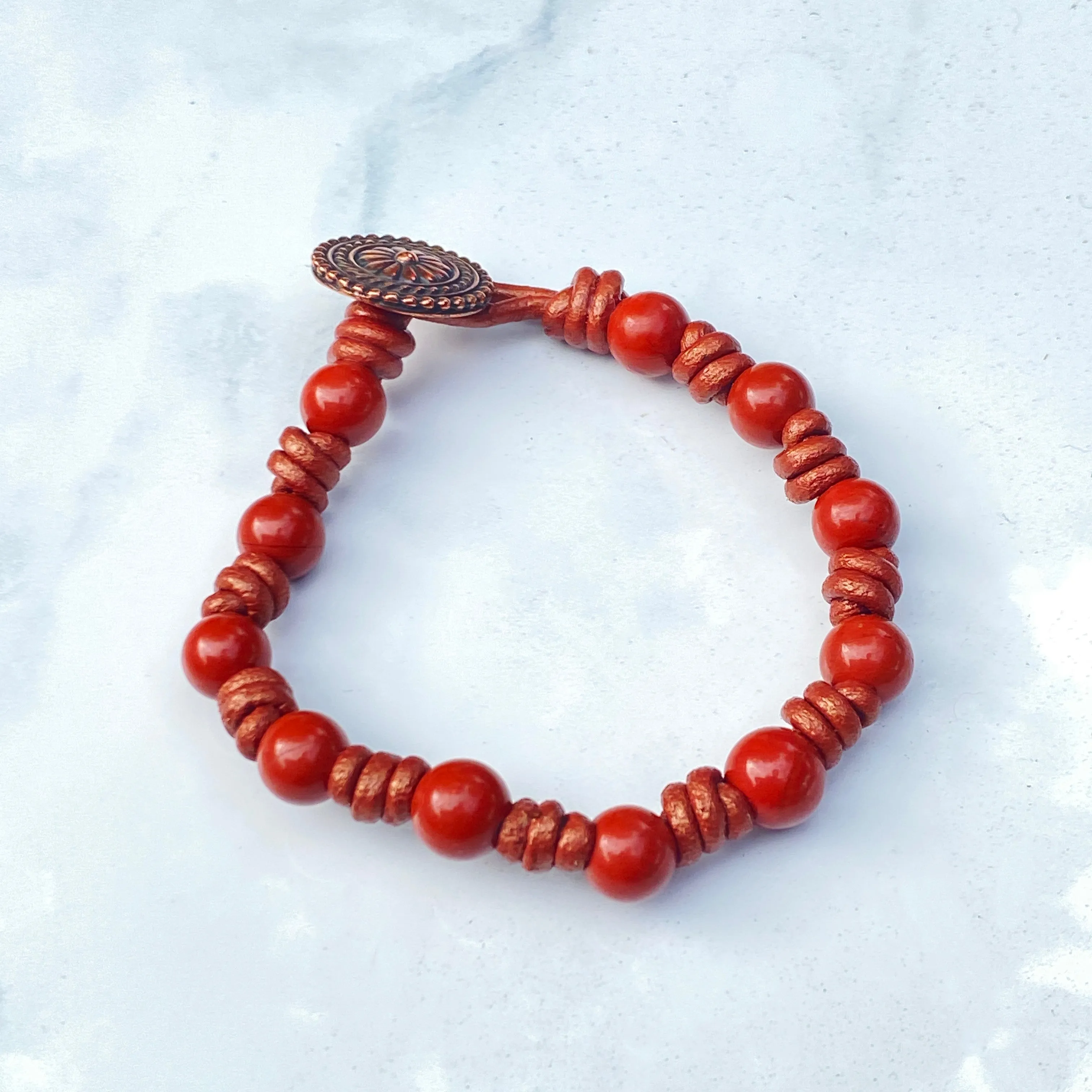 Red Jasper and leather bracelet