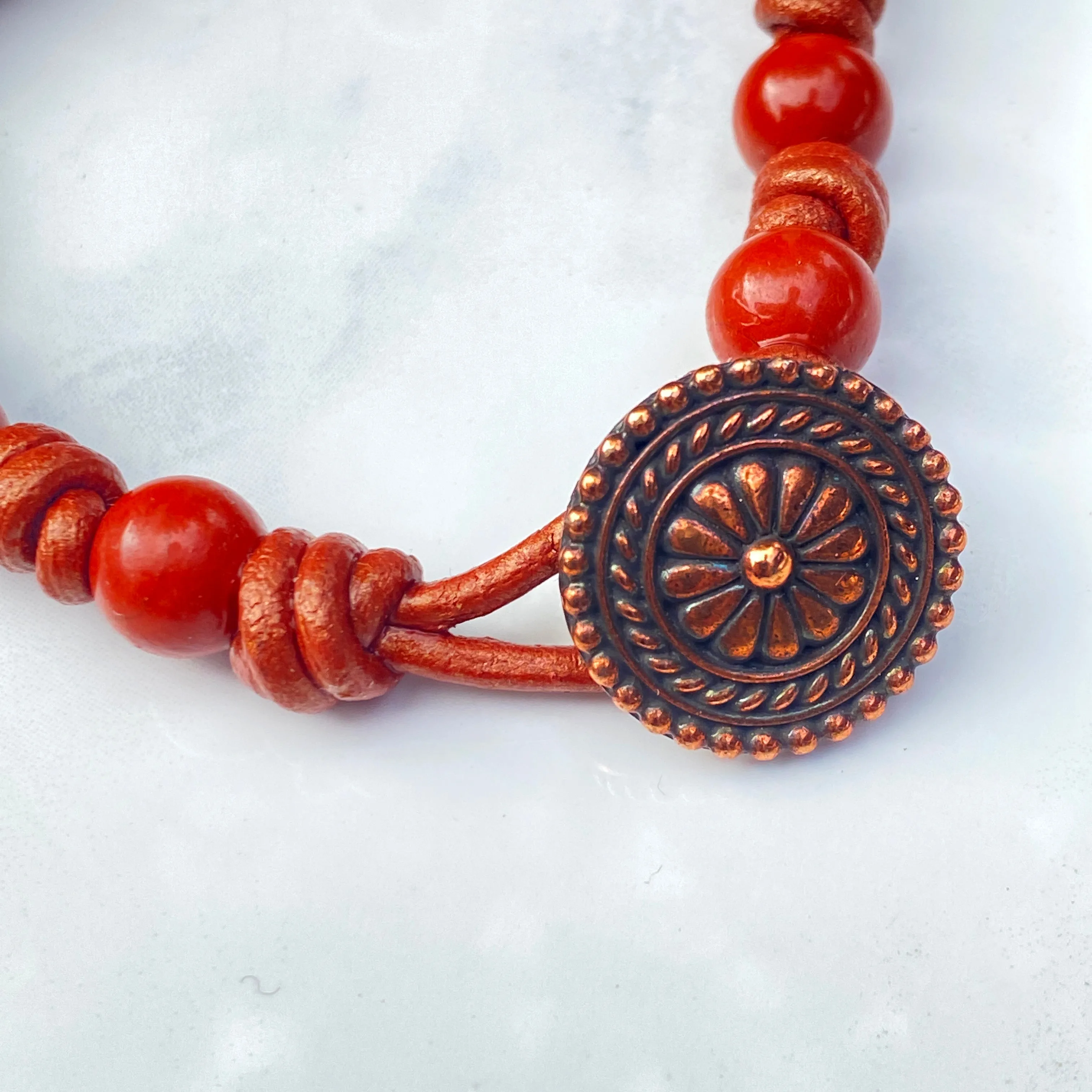 Red Jasper and leather bracelet