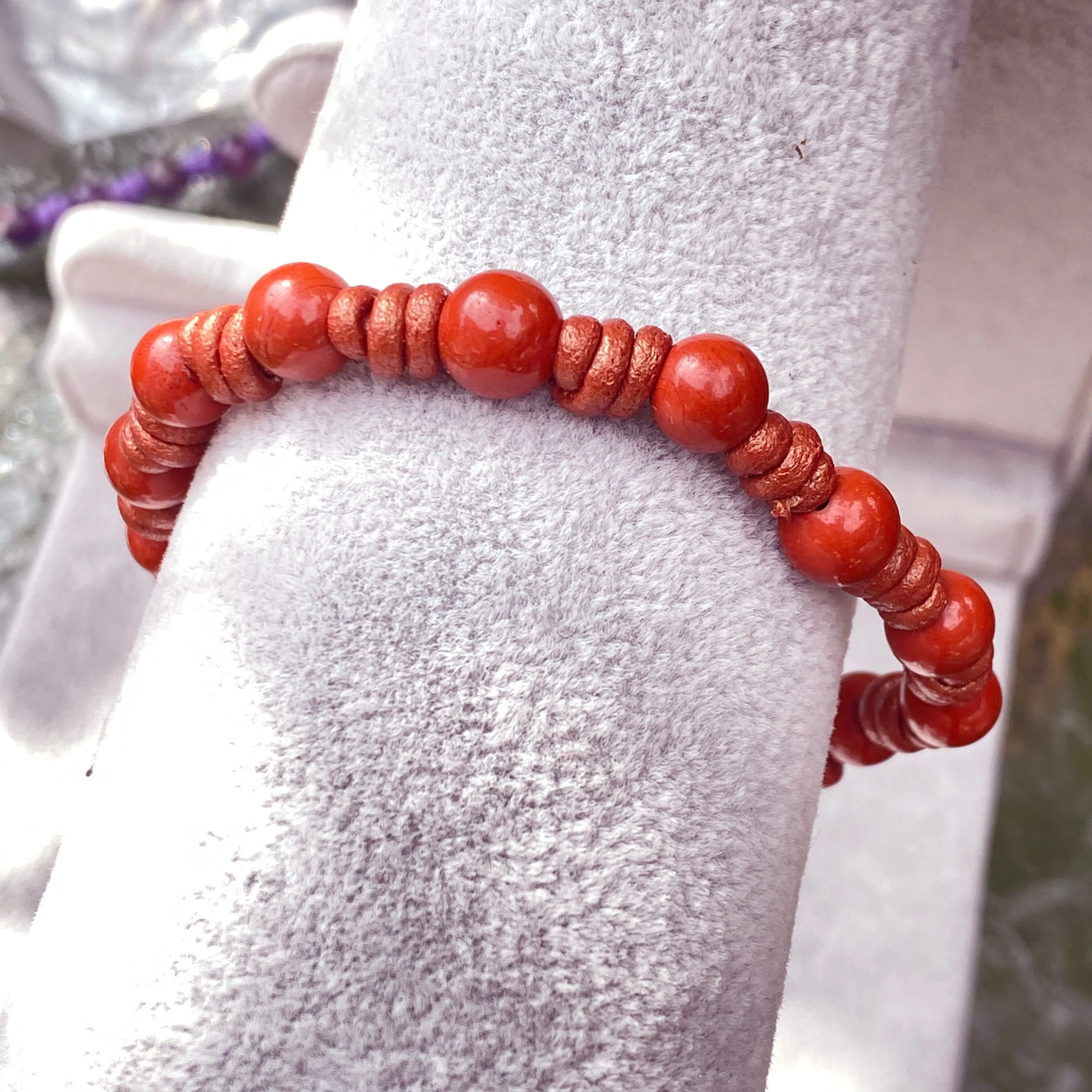 Red Jasper and leather bracelet