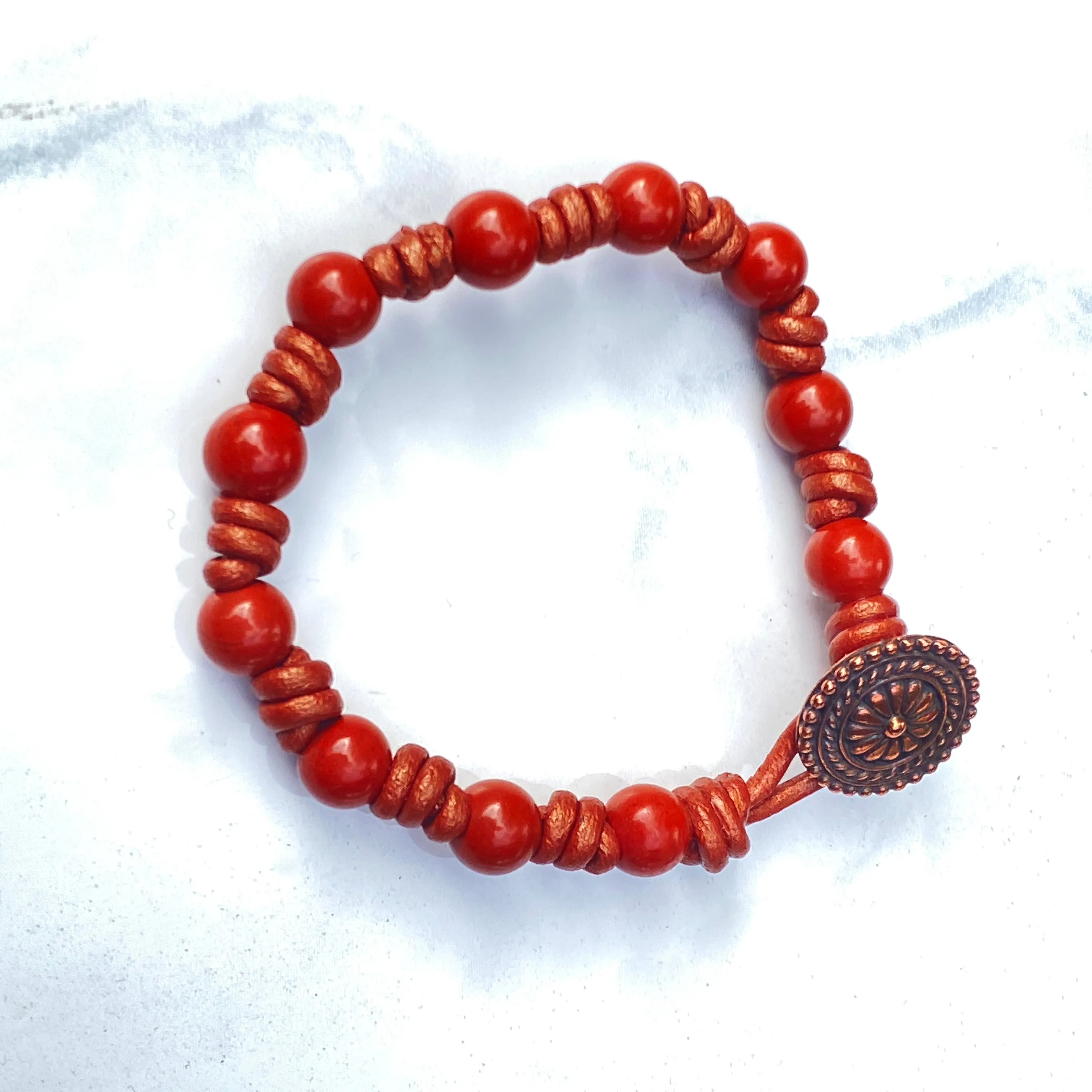 Red Jasper and leather bracelet