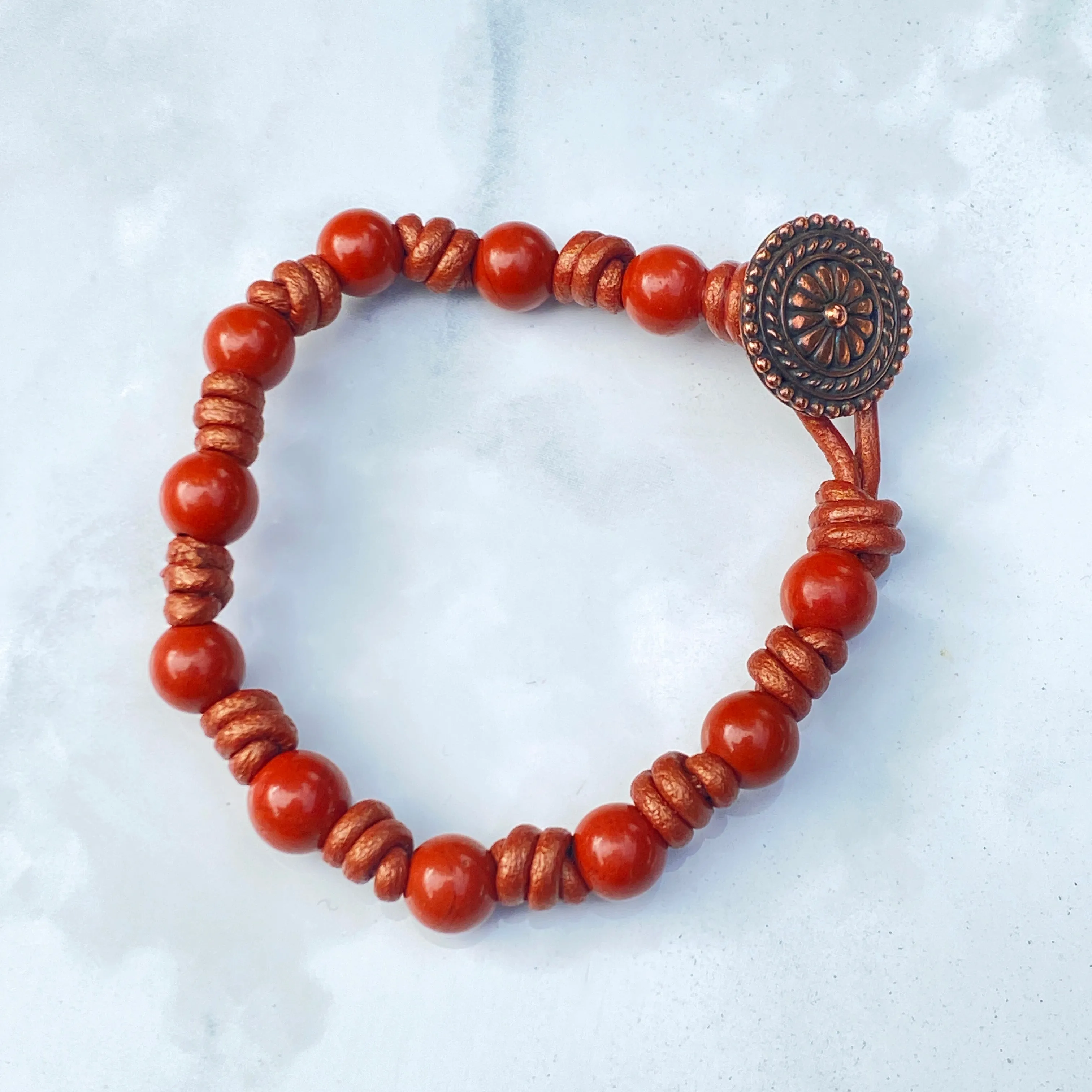 Red Jasper and leather bracelet