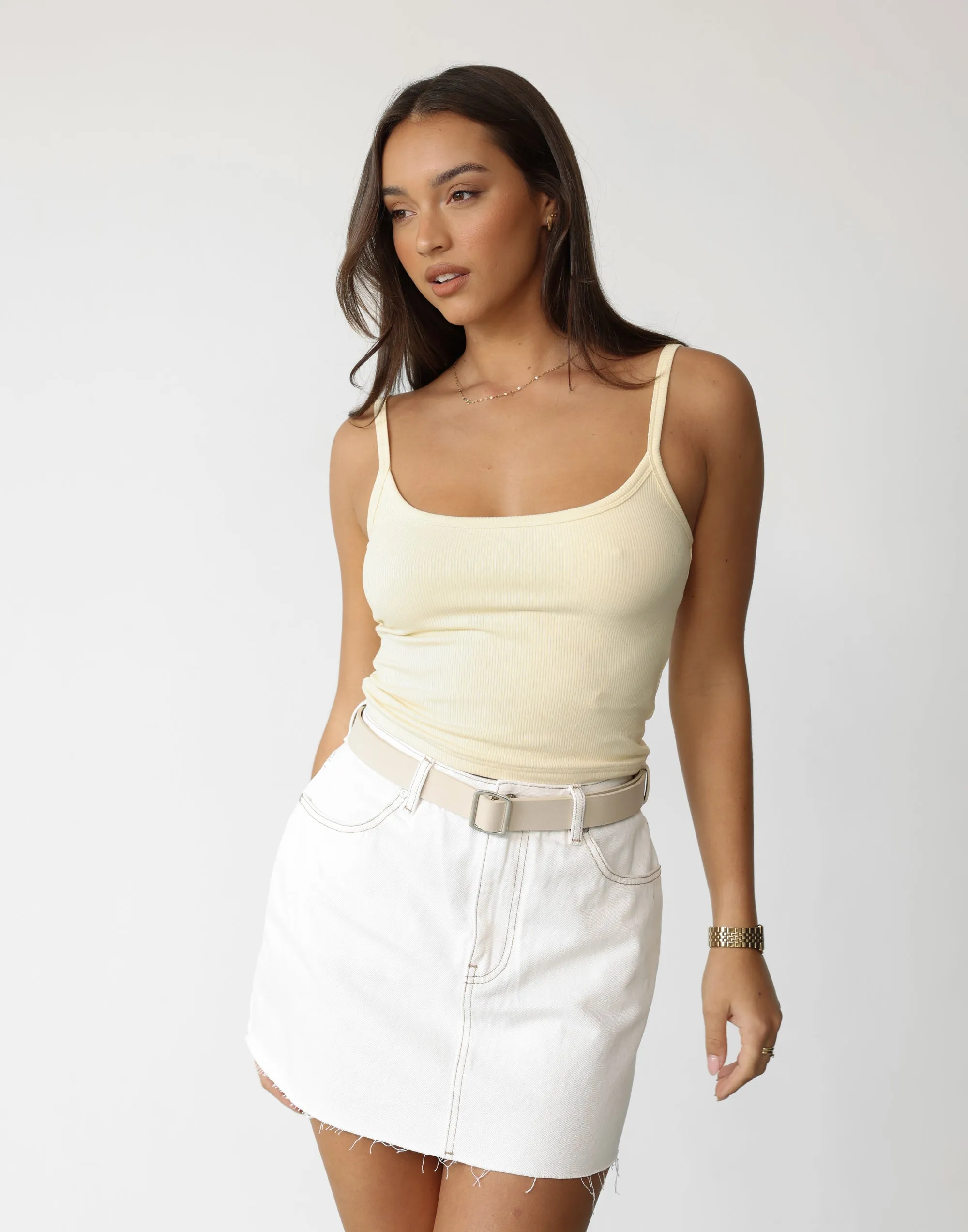 Rowan Denim Mini Skirt (Off White)