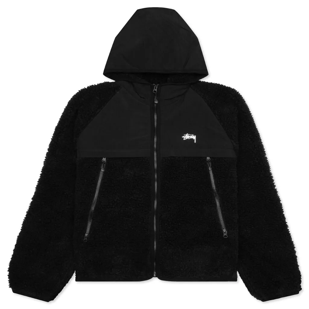 Sherpa Paneled Hooded Jacket - Black