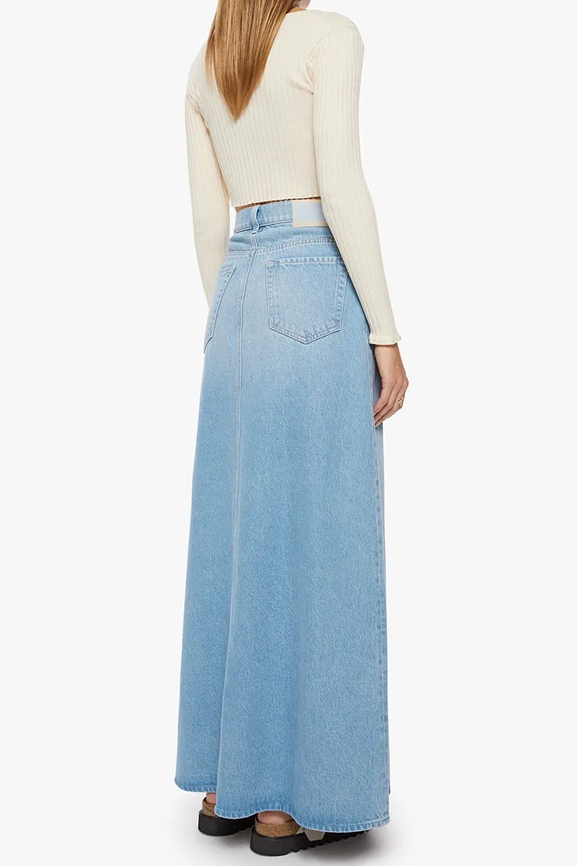 SNACKS! THE SUGAR CONE MAXI SKIRT IN SWEET AND SOUR DENIM