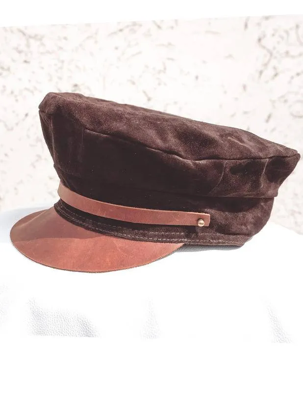 sude and Leather hat, leather beret, brown leather hat, leather women's beret, leather ladies caps, suede hat, leather Greek Fisherman Hat