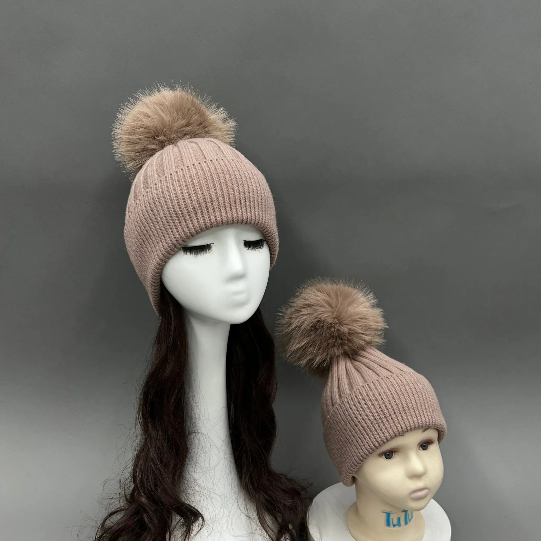 Taupe Faux Fur Bobble Hat