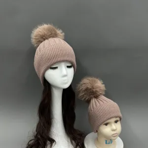 Taupe Faux Fur Bobble Hat