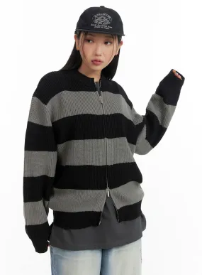 Unisex Striped Two-Way Zipper Cardigan CM418