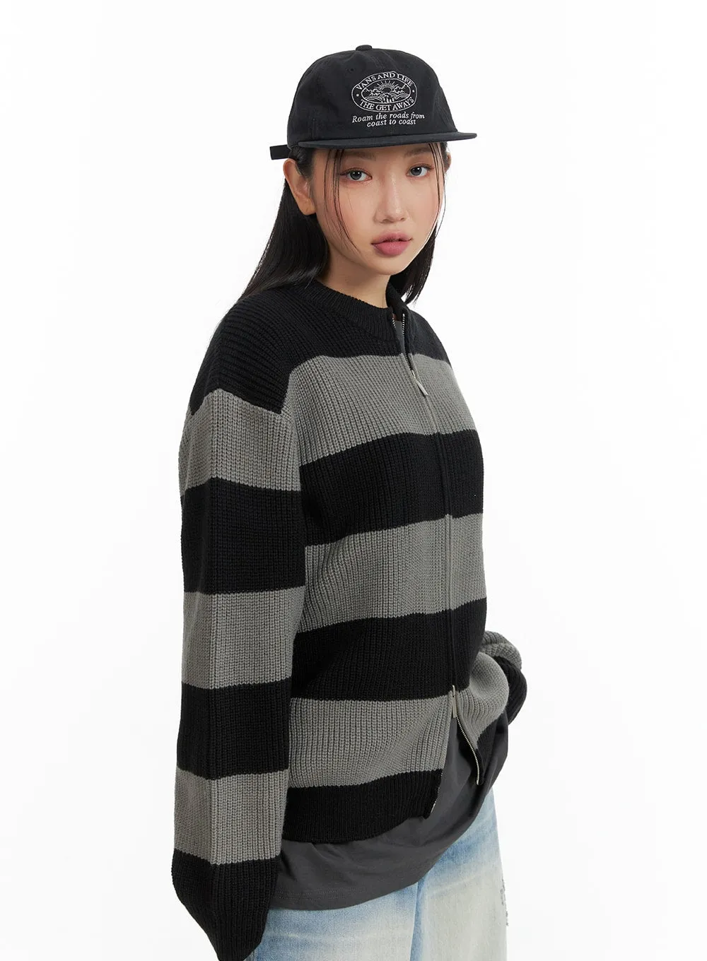 Unisex Striped Two-Way Zipper Cardigan CM418