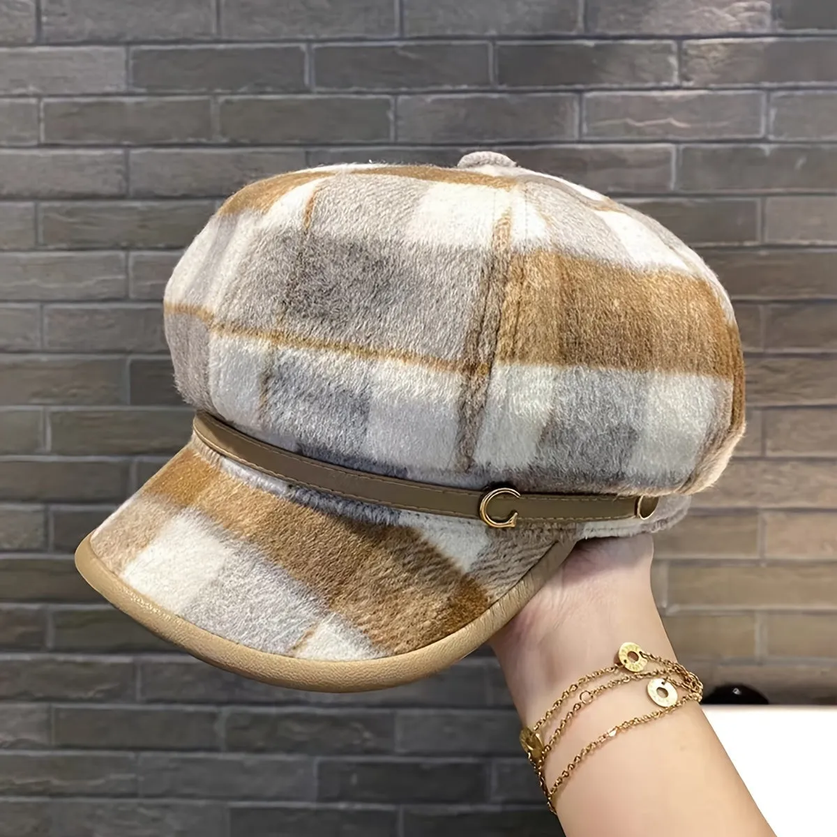 Vintage Plaid Octagonal Beret Hat - Warm, Coldproof, Classic British Style, Newsboy Design, Soft, Fleece Lined, Autumn and Winter Essential for Women - Perfect Painter Cap, Chic Fashion Accessory