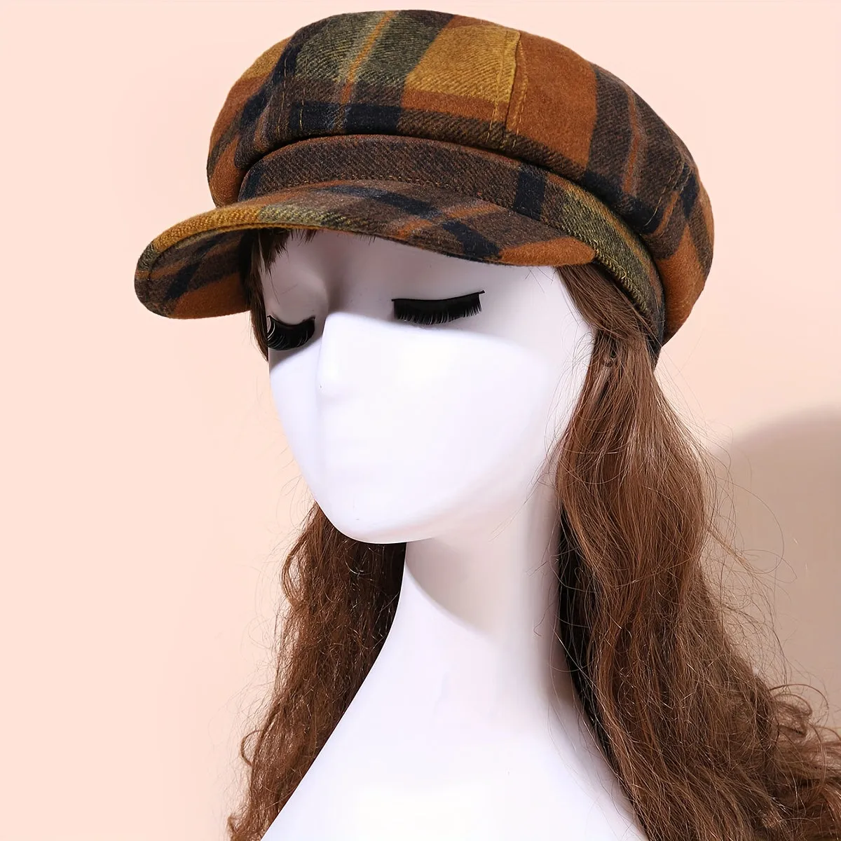 Vintage Plaid Octagonal Beret Hat - Warm, Coldproof, Classic British Style, Newsboy Design, Soft, Fleece Lined, Autumn and Winter Essential for Women - Perfect Painter Cap, Chic Fashion Accessory