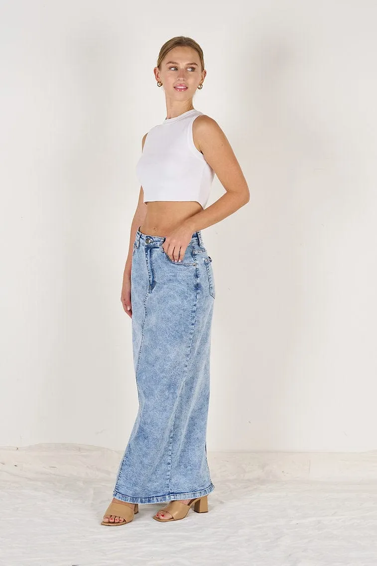 Wakee Denim Ladies Maxi Skirt - Denim Acid 7125