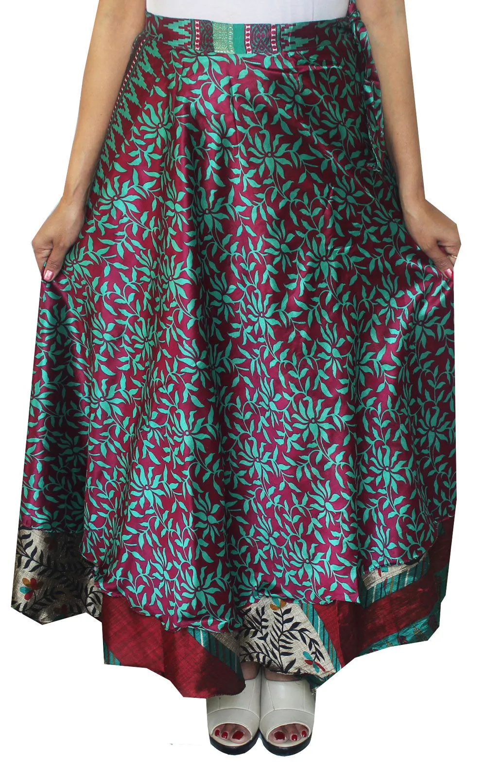 Wholesale 4 Pcs Lot Two Layers Women's Indian Sari Magic Wrap Around Long Skirt