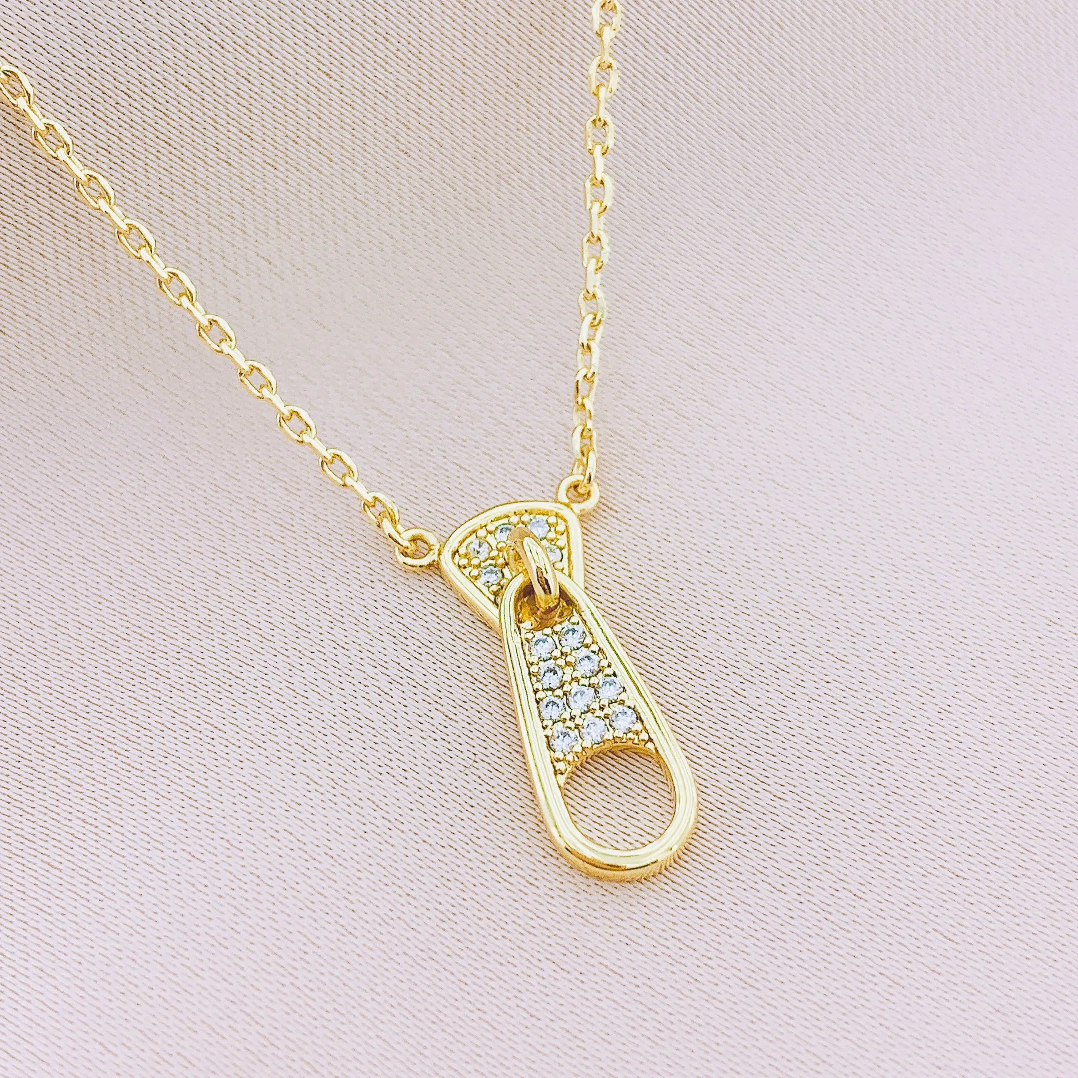 Women's Fashion CZ Zipper Pendant Necklace