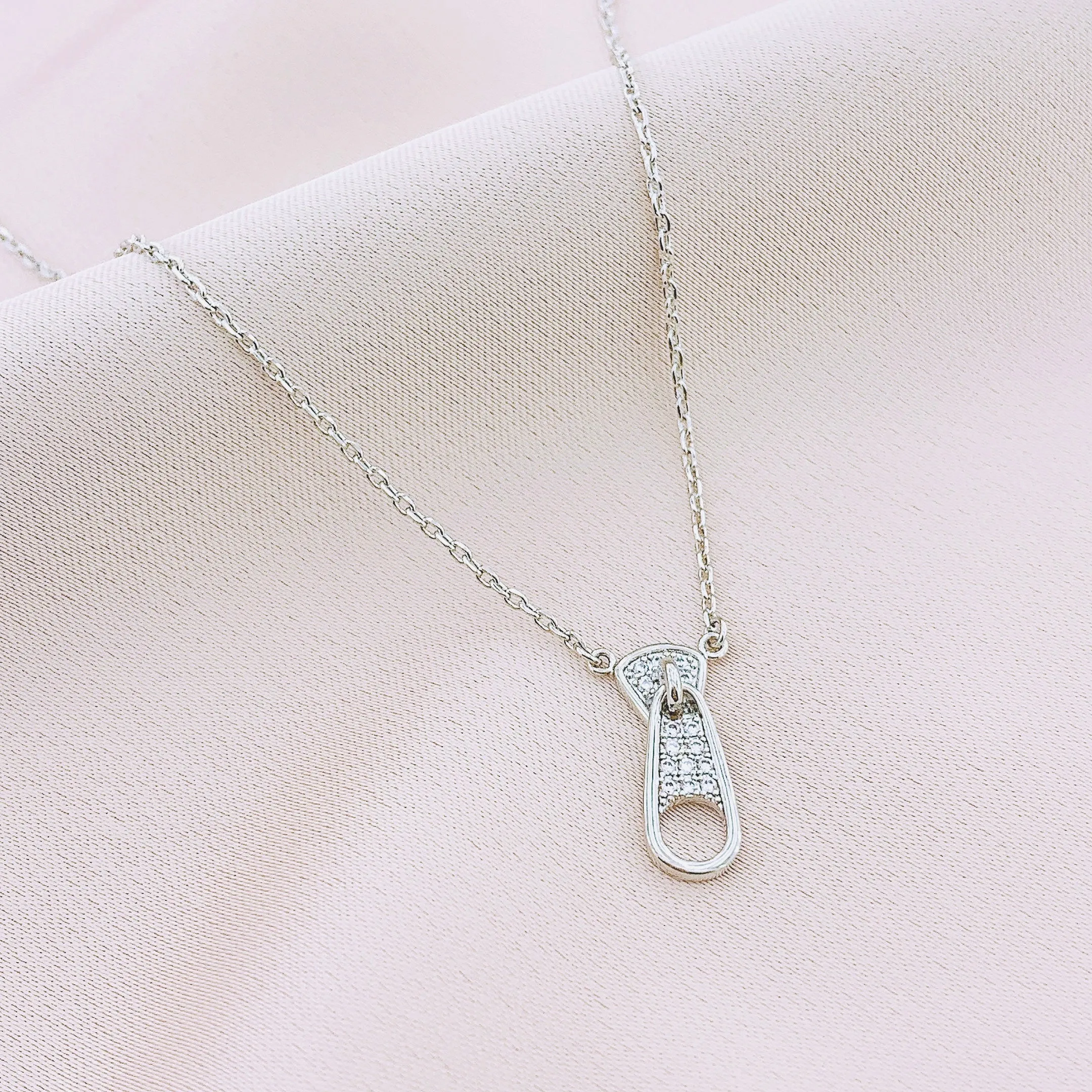 Women's Fashion CZ Zipper Pendant Necklace