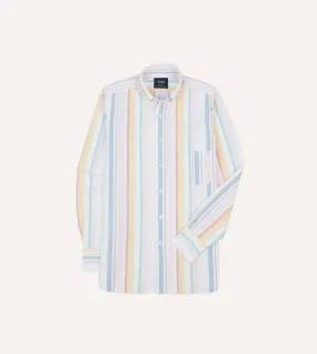 Yellow, Pink and Blue Stripe Cotton Oxford Cloth Button-Down Shirt